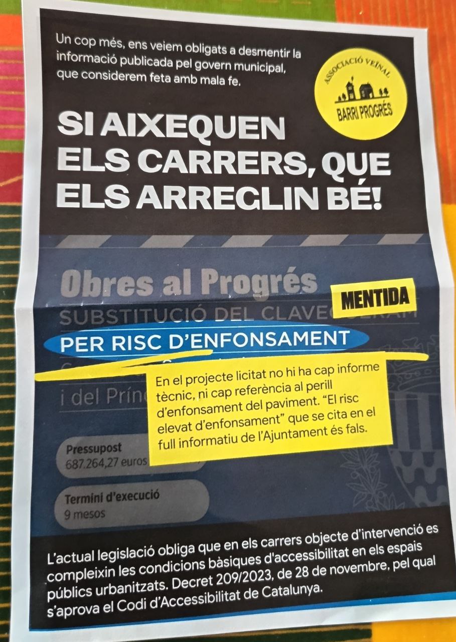 Octveta repartida per l'associació de veïns del Progrés